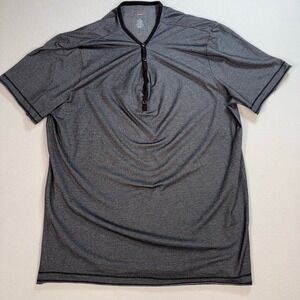 Saks Fifth Avenue Red Henley‎ Shirt Mens 2XL Heathered Gray Micro-Stripe Stretch
